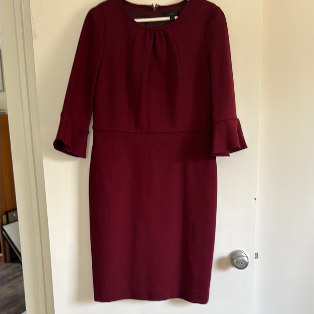 J. Crew Burgundy Dress with Bell Sleeves